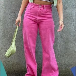 Fuchsia wide leg Zara jeans. Fits shorter heights.